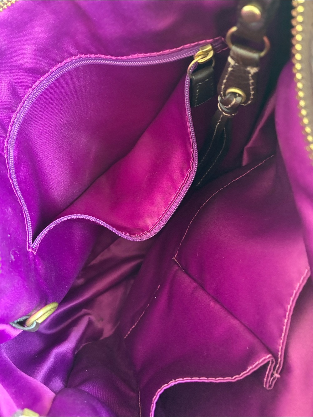 Gorggg Y2K Brown Coach Shoulder Bag with Bright Purple Linging! - Picture 3 of 3